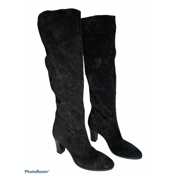 Vince casper Black Suede Slouchy Ruched Block Heel‎ Knee High Boots 8 $595 NEW - Picture 2 of 6